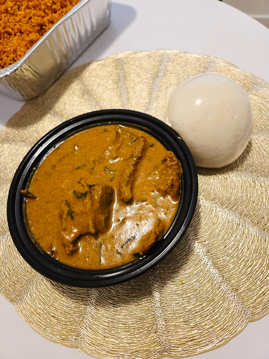 Single serve Ogbono with assorted and 1 wrap of poundo