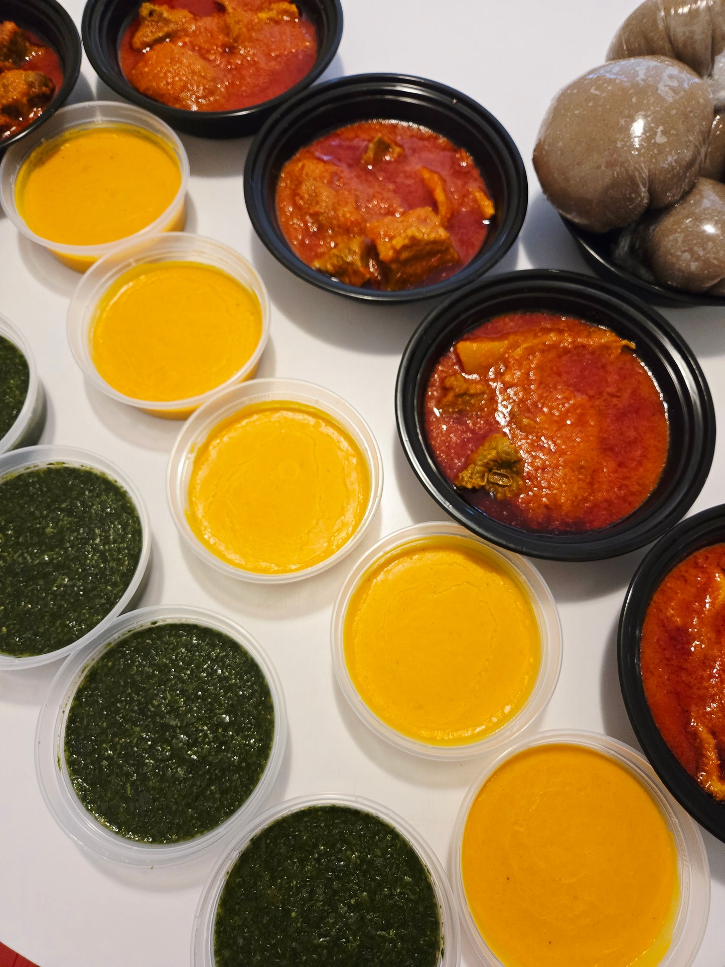 Single serve Abula package 1 wrap of Amala,gbegiri, ewedu and buka stew